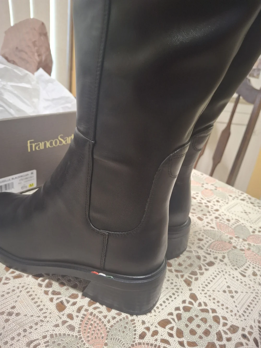 Franco Sarto L-Giselle Black Leather Knee-High Boots Wide Calf.